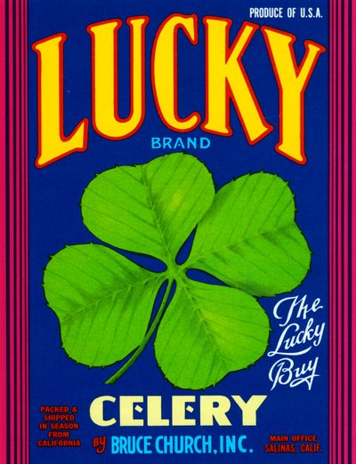 Etichetta della cassa di frutta Lucky Brand Celery, c.1920 da American School