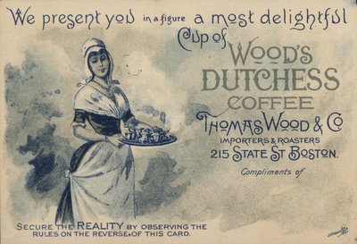 Cameriera che serve caffè, pubblicità del Woods Duchess Coffee, Boston da American School