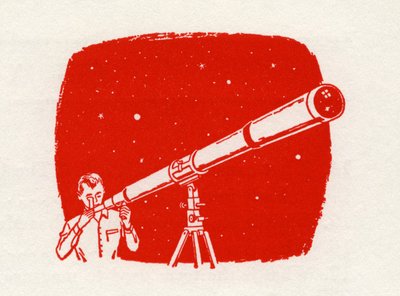 Uomo con telescopio che guarda le stelle da American School