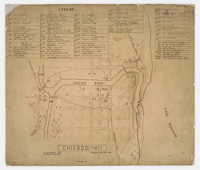 Mappa delle case e dei siti storici di Chicago, Illinois, c.1835 da American School