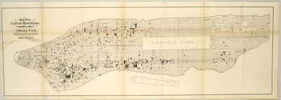 Mappa della città di New York che mostra la posizione del vaiolo, dal 1 maggio 1874 al 30 aprile 1875 da American School