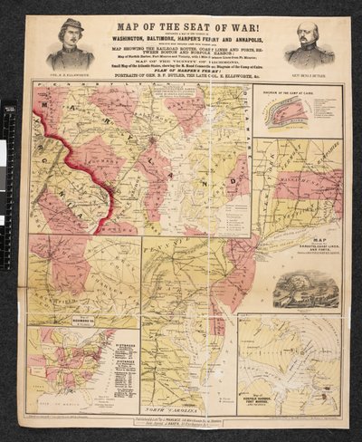 Mappa del teatro di guerra. Contenente una mappa dei dintorni di Washington, Baltimora, Harper