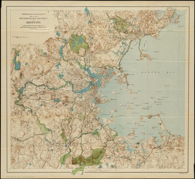 Mappa del distretto metropolitano di Boston, Massachusetts: mostrando le riserve pubbliche locali e le proprietà della Metropolitan Park Commission, 1901 da American School