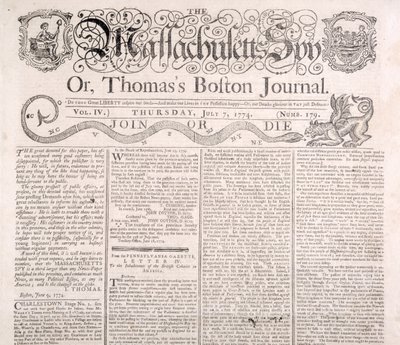 Testata del Massachusetts Spy, 7 luglio 1774 da American School