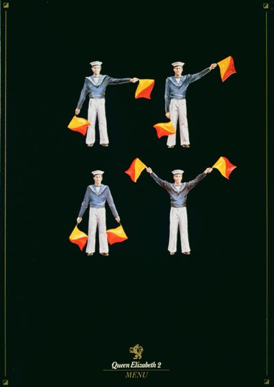 Copertina del menu a bordo della QE2 da American School