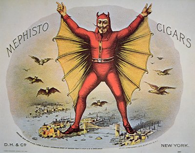 Etichetta dei sigari Mephisto, stampata dai figli di F. Heppenheimer, New York da American School