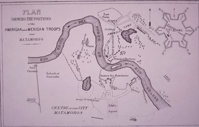 Guerra messicano-americana (1846-48), mappa delle truppe statunitensi vicino al Rio Grande e Matamoros da American School