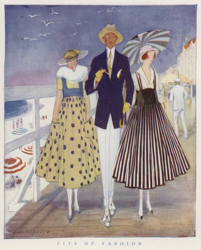Derisione delle mode di uomini e donne (litografia a colori) da American School
