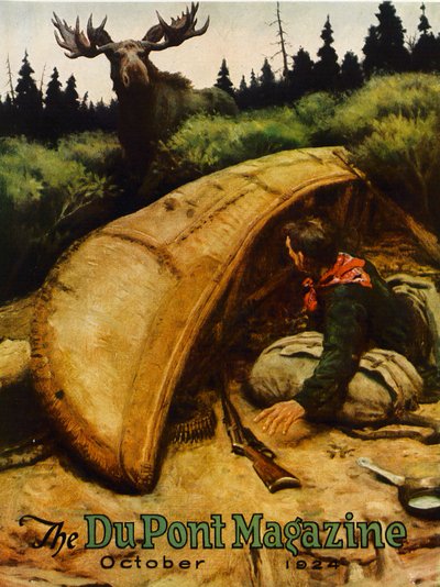 Attacco di Alce!, copertina della rivista DuPont, ottobre 1924 da American School
