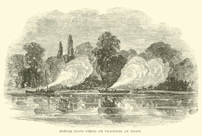 Barche a mortaio che sparano su Vicksburg di notte, luglio 1862 da American School