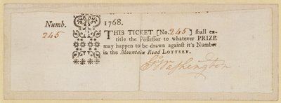 Biglietto della lotteria Mountain Road, firmato da George Washington (1732-99) 1768 da American School