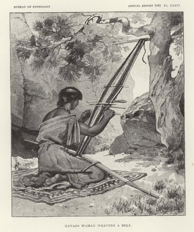 Donna Navajo che tesse una cintura da American School