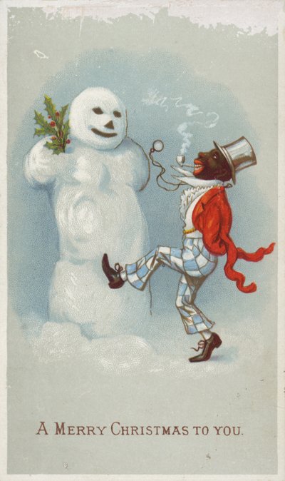 Negro e pupazzo di neve, cartolina di Natale da American School