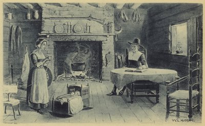 Casa del pioniere del New England (litografia) da American School