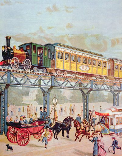 Ferrovia sopraelevata di New York, c.1880 da American School
