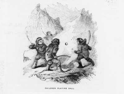 Polo nord: bambini che giocano a palla sul pack - Elisha Kent Kane; Esplorazioni artiche negli anni 1853-1855 (Philadelphia, Childs e Peterson) da American School