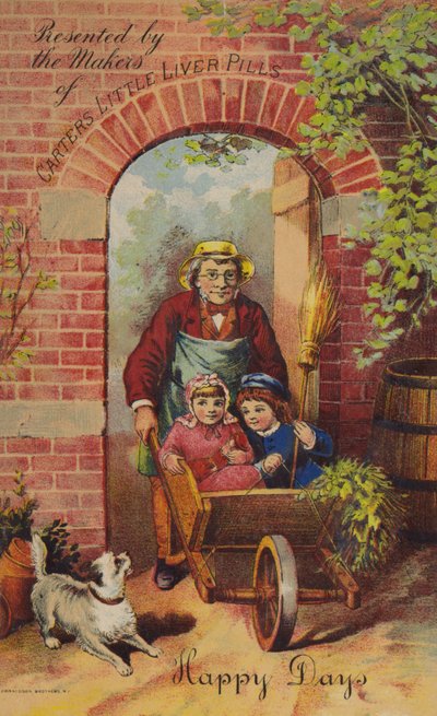 Vecchio che spinge bambini in carriola da American School