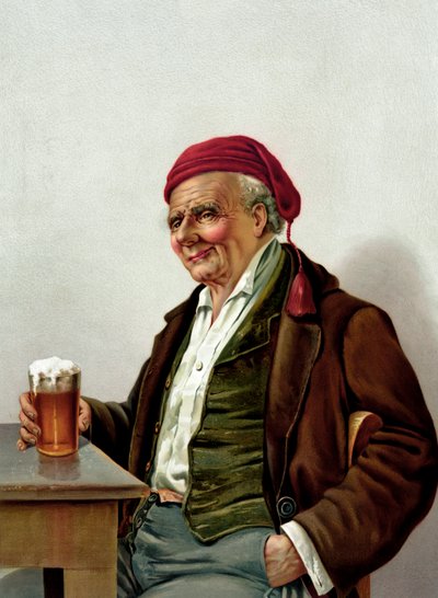 Vecchio con una birra in un pub da American School