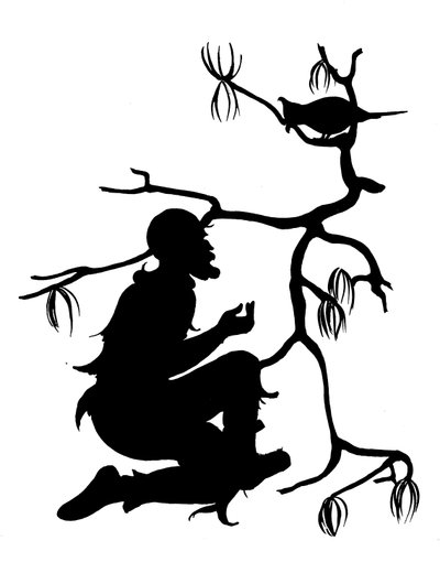 Uno di una serie di silhouette di Robinson Crusoe da American School