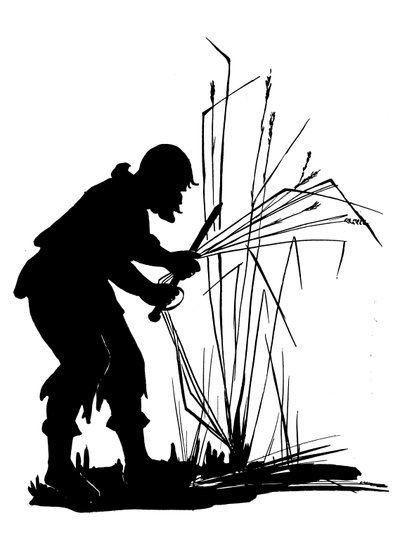 Uno di una serie di silhouette di Robinson Crusoe da American School