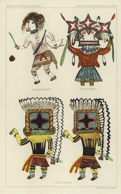Owanozrozro, Coto (Walpi), Coto (Oraibi) (litografia a colori) da American School