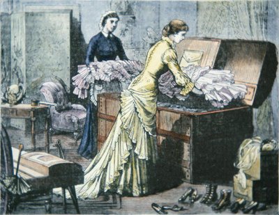 Preparazione del baule di Saratoga per il viaggio in treno a Saratoga Springs, New York, c.1880 da American School