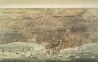 Veduta panoramica della città di Chicago, pub. 1892 (litografia a colori) da American School