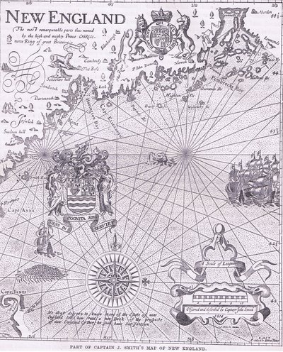 Parte della mappa del Capitano J Smith del New England, illustrazione da 