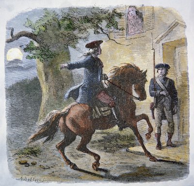 La famosa cavalcata di Paul Revere nella notte del 18 aprile 1775 da American School