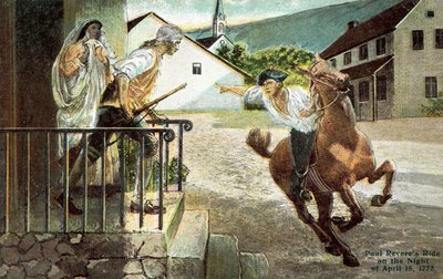 La cavalcata di Paul Revere nella notte del 18 aprile 1773 da American School