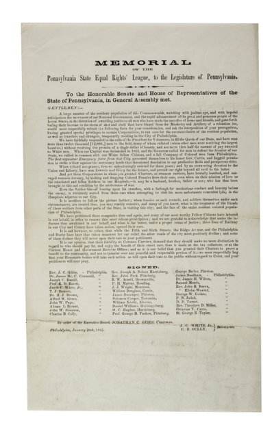 Lega per i diritti uguali dello Stato della Pennsylvania, Memoriale della Lega per i diritti uguali dello Stato della Pennsylvania, al Legislativo della Pennsylvania, 20 gennaio 1865 da American School