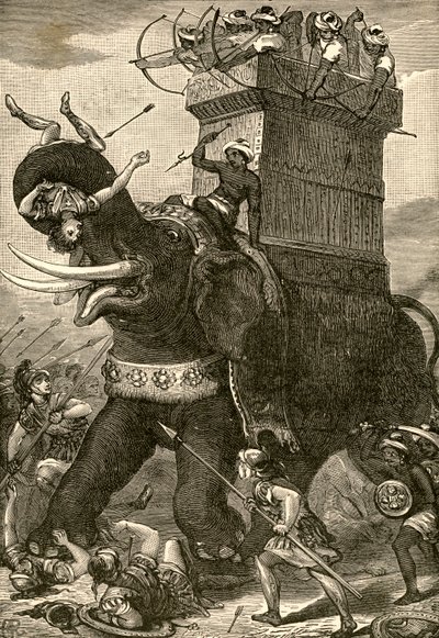 Elefante da guerra persiano in battaglia da American School