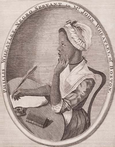 Philiis Wheatley (1753-1784). Poetessa afroamericana. Frontespizio inciso della sua raccolta "Poems" (Poesie), 1773. da American School