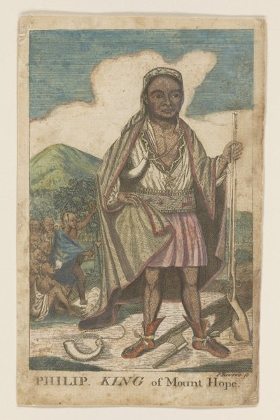 Filippo, Re di Mount Hope, pub. 1772 (incisione colorata a mano) da American School