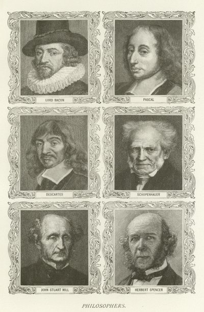 Filosofi, Lord Bacon, Pascal, Descartes, Schopenhauer, John Stuart Mill, Herbert Spencer da American School