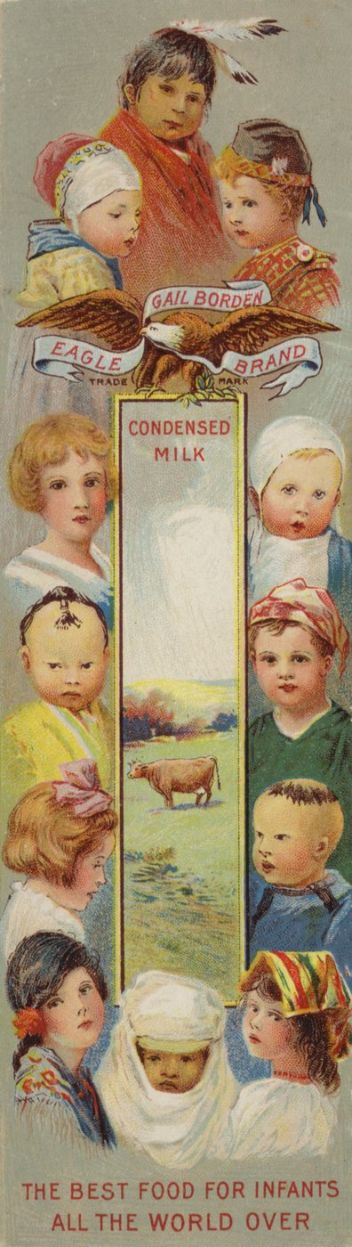 Immagini di bambini, pubblicità del latte condensato da American School
