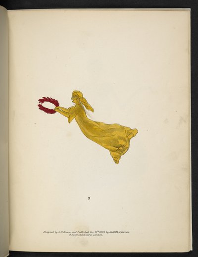 Tavola 9. Figura gialla che tiene una corona rossa. Spectropia; o, Sorprendenti illusioni spettrali che mostrano fantasmi ovunque, e di qualsiasi colore, ecc. ser. 1. J.H. Brown 1864 da American School