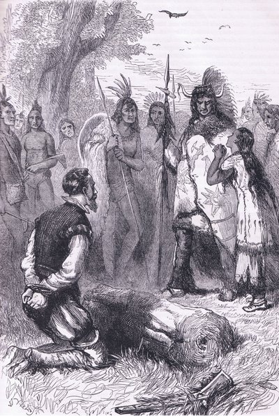Pocahontas salva la vita del Capitano Smith, illustrazione da Cassell