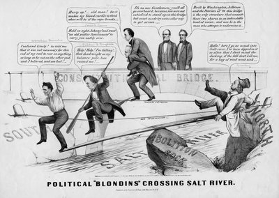 Blondins politici che attraversano il fiume Salt, pubblicato da Currer & Ives, New York, 1860 da American School