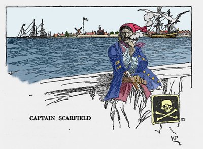 Ritratto del Capitano Scarfield: "Libro dei pirati Buccaneers e Marooners del Main spagnolo" di Howard Pyle (1853 - 1911), illustratore americano. 1887 da American School
