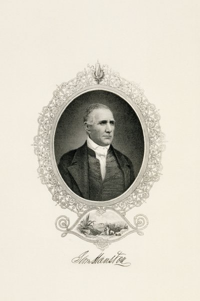 Ritratto di Sam Houston con vista sulla città, c. 1855-c. 1860 da American School