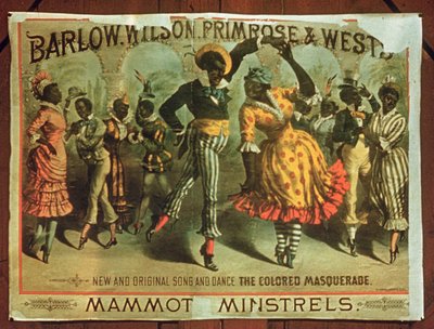 Poster pubblicitario per Barlow, Wilson, Primrose e Wests Mammot Minstrels Colored Masquerade da American School