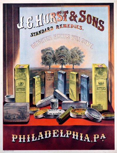 Poster pubblicitario dei rimedi standard di J.E. Hurst & Sons - Ore più luminose arriveranno da American School