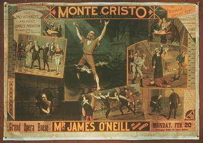 Poster pubblicitario per Mr James ONeill come Edmond Dantes, nella versione di Charles Fichter de Il Conte di Montecristo da American School