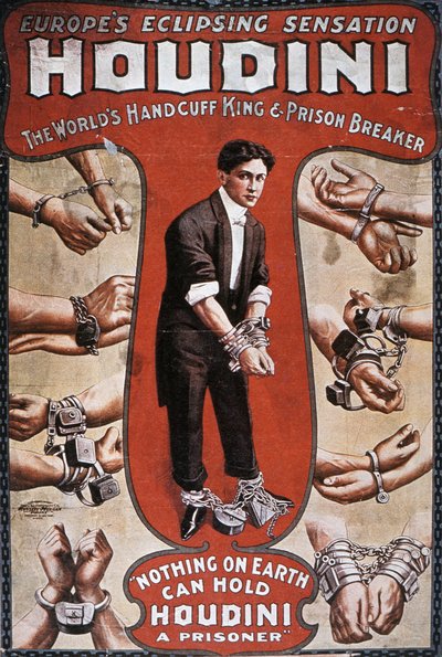 Poster pubblicitario per una performance di Houdini da American School