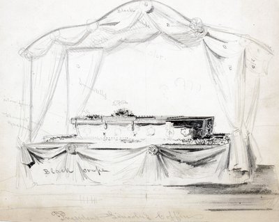 La bara del presidente Abraham Lincoln esposta alla Casa Bianca, Washington D.C., aprile 1865 da American School