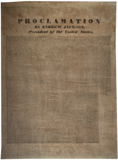 Proclamazione di Andrew Jackson (1767-1845), Presidente degli Stati Uniti, 10 dicembre 1832 da American School
