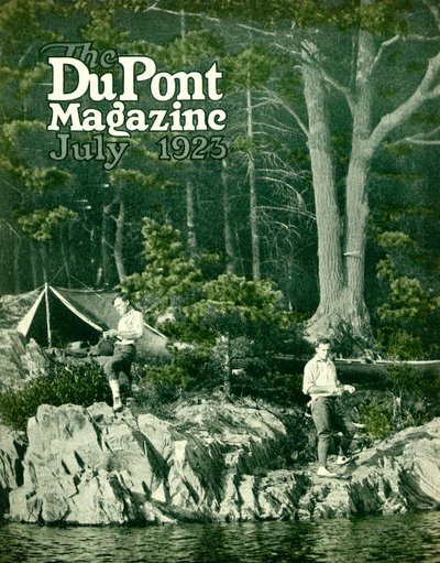 Pyralin va a pesca, copertina della rivista DuPont, luglio 1923 da American School