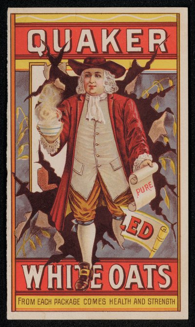 Quaker Oats, pubblicità fine XIX o inizio XX secolo (cromolitografia) da American School