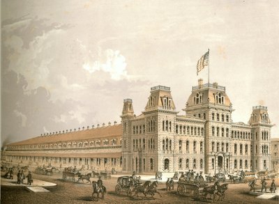 Stazione ferroviaria, da Chicago Illustrated, con descrizioni letterarie di James W. Sheahan, pubblicato da Jevne & Almini, Chicago da American School